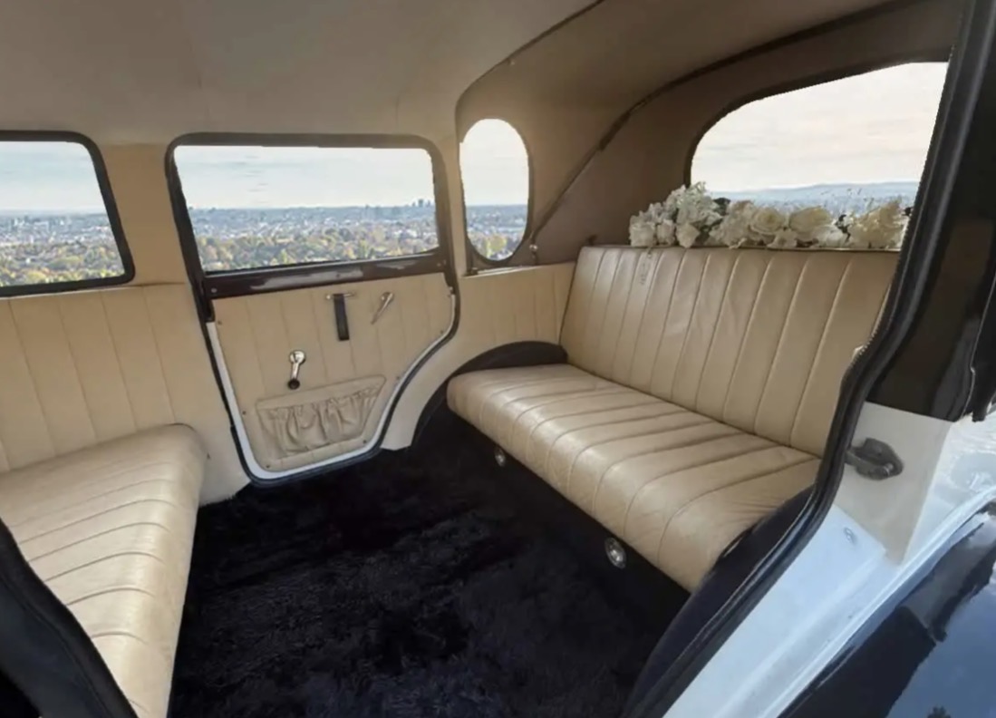 Cream leather rear seating inside the Bramwith with floral trim