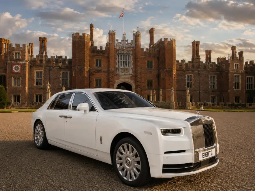 White Rolls-Royce Phantom Series 8 on a country house driveway