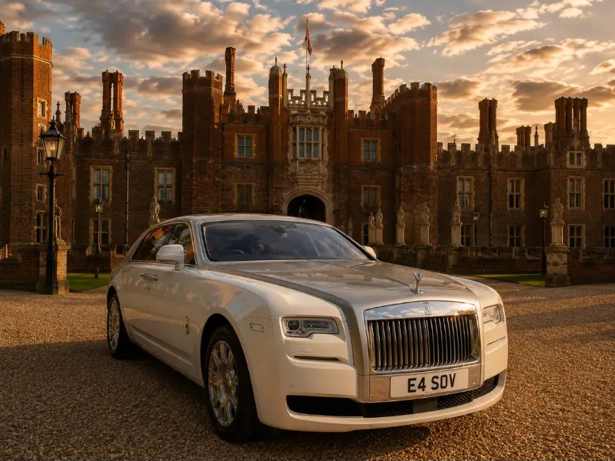 White Rolls-Royce Ghost Series II on a country estate driveway
